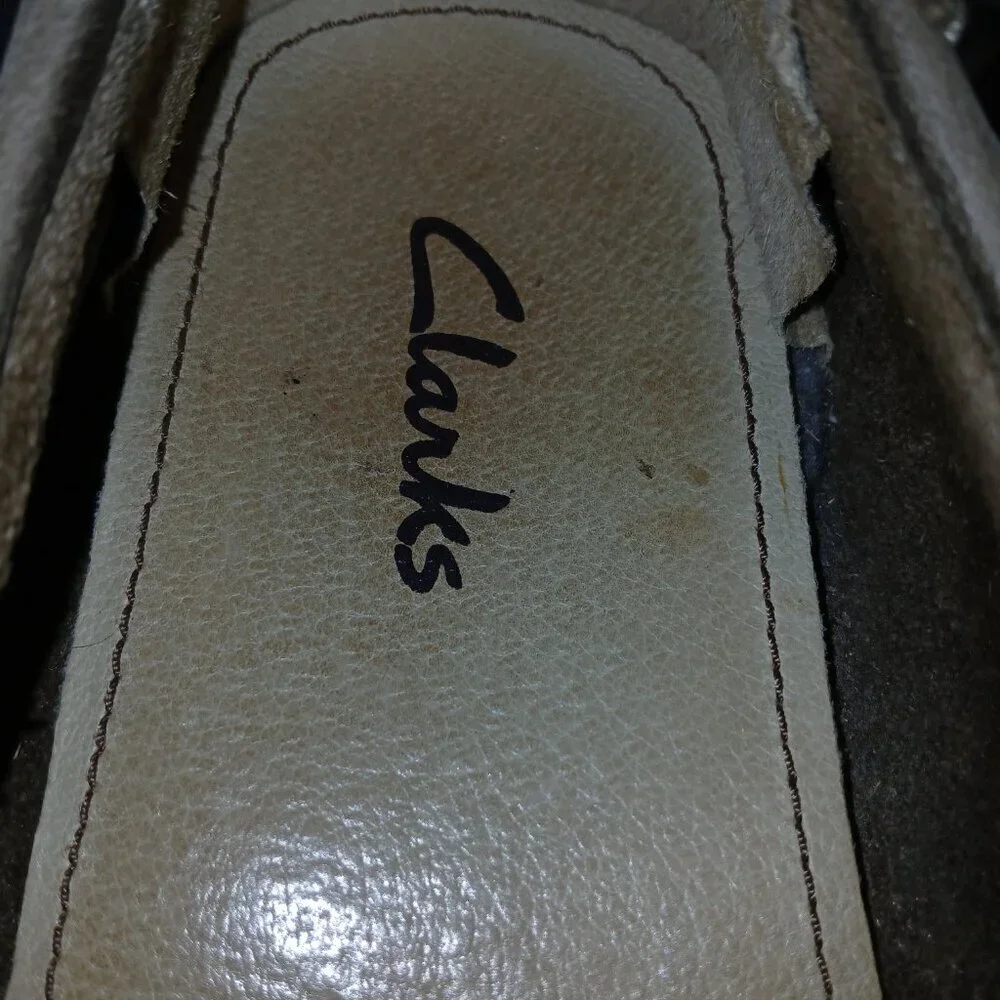 MENS CLARK ACTIVE AIR LEATHER BOAT SHOES, GRAY, SIZE 9.5, GOOD CONDITION